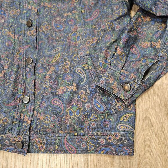 Vtg Brownstone Denim Jacket Womens 12 Floral Paisley Shacket Artsy Boho Retro - Picture 3 of 8